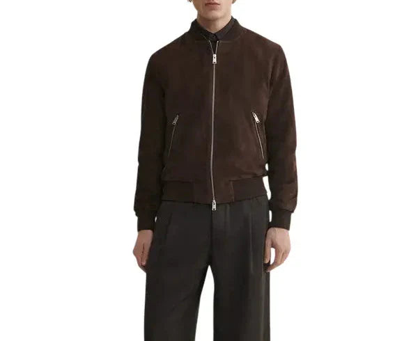 Discover LeatherTex Men’s Luxury Sheepskin Suede Bomber Jacket in chocolate brown. Premium comfort, timeless style, and perfect winter wear for men.