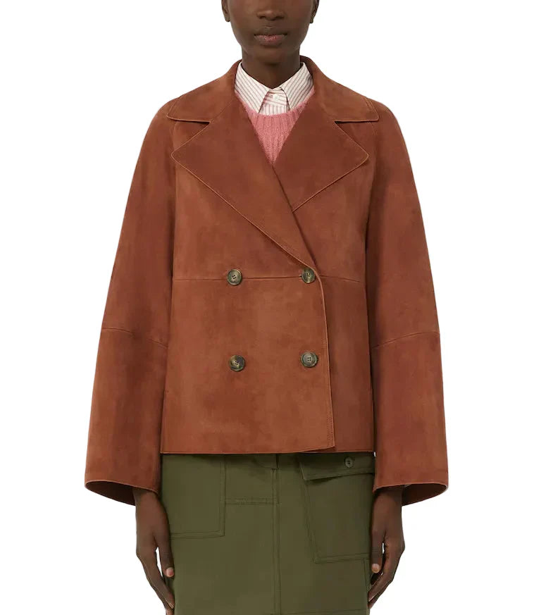Oversized Suede Coat – Cognac Leather Blazer Jacket for women premium genuine leather jacket