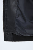 Buckled Collar Leather Bomber