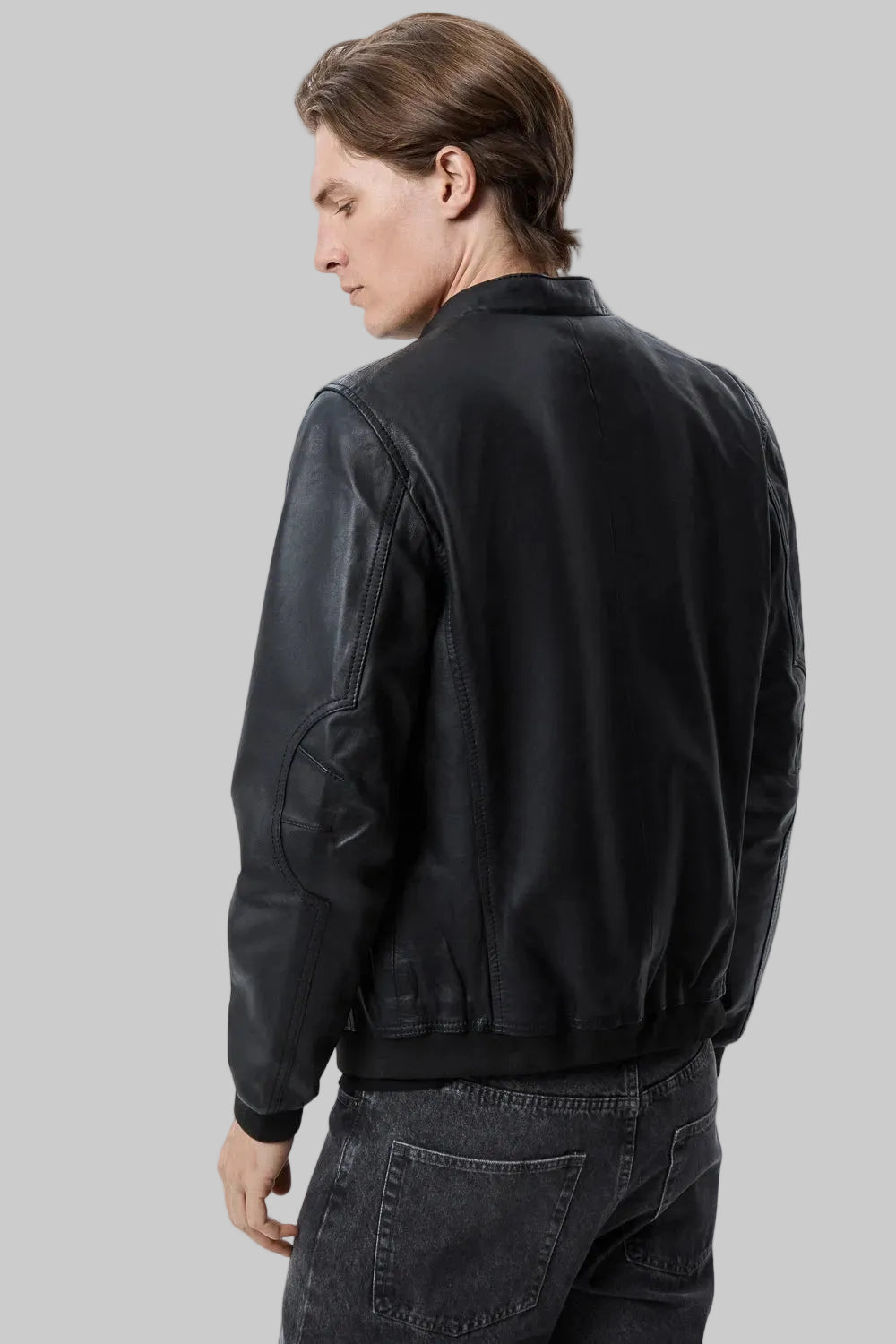 Buckled Collar Leather Bomber