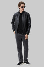 Buckled Collar Leather Bomber