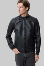 Buckled Collar Leather Bomber