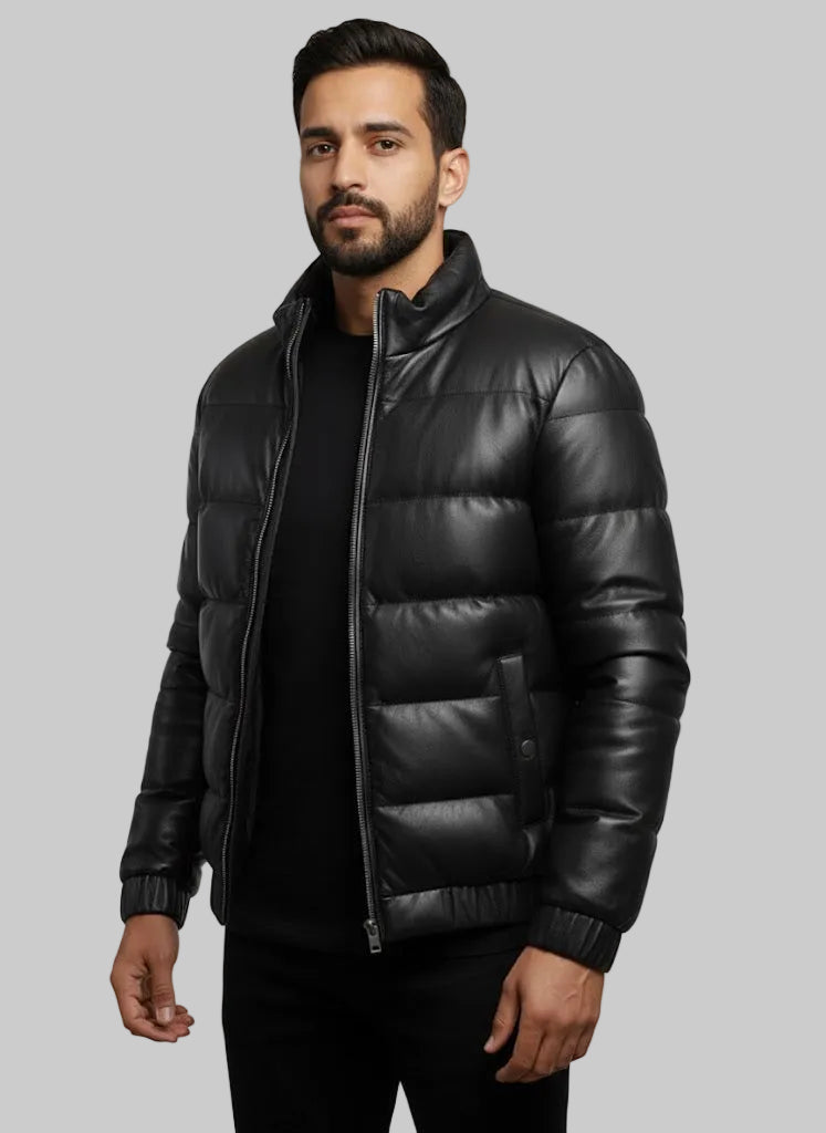 Leather Puffer Black Jacket