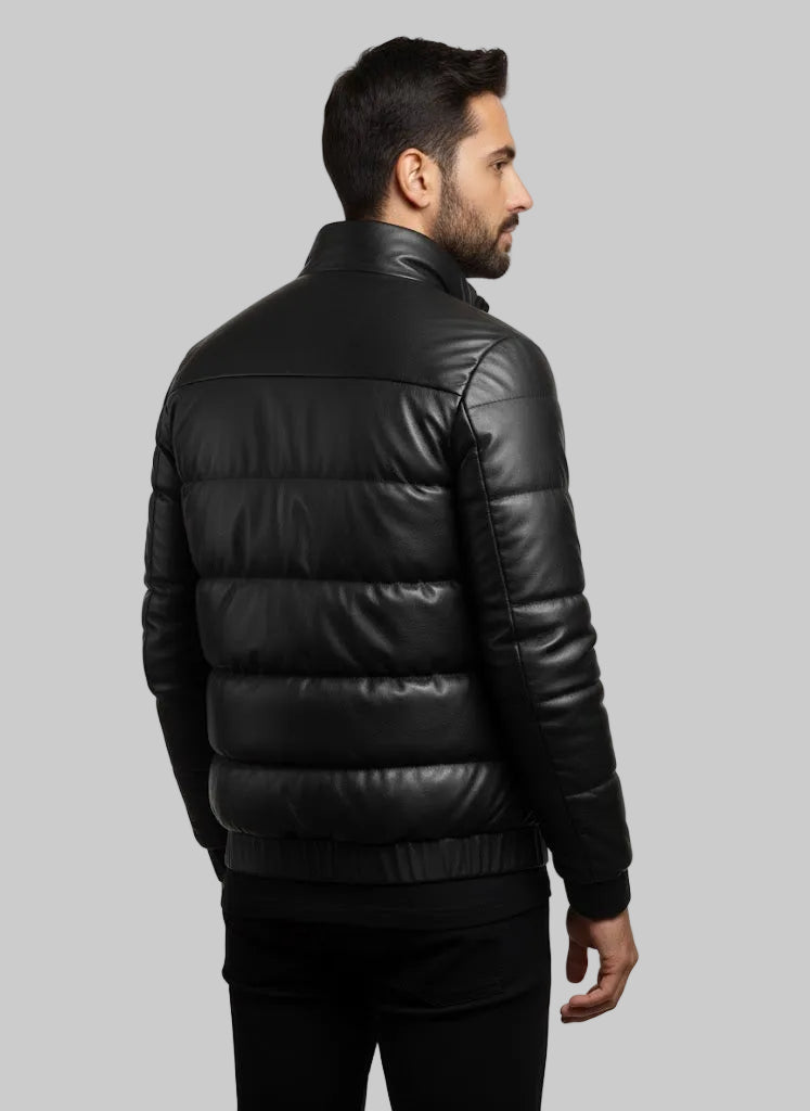 Leather Puffer Black Jacket