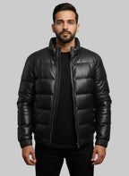 Leather Puffer Black Jacket