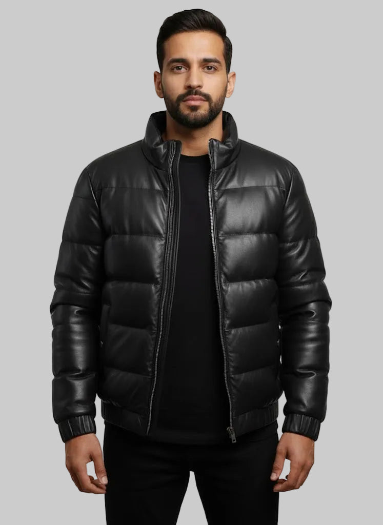 Leather Puffer Black Jacket