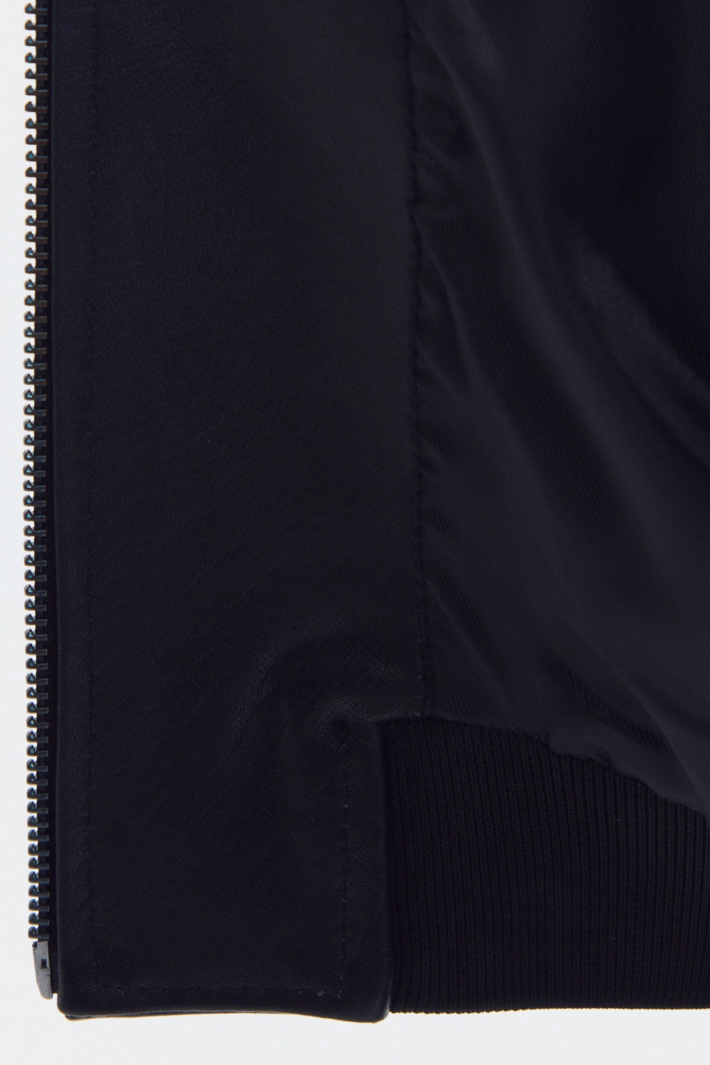 Classic Mock Neck Black Leather Jacket