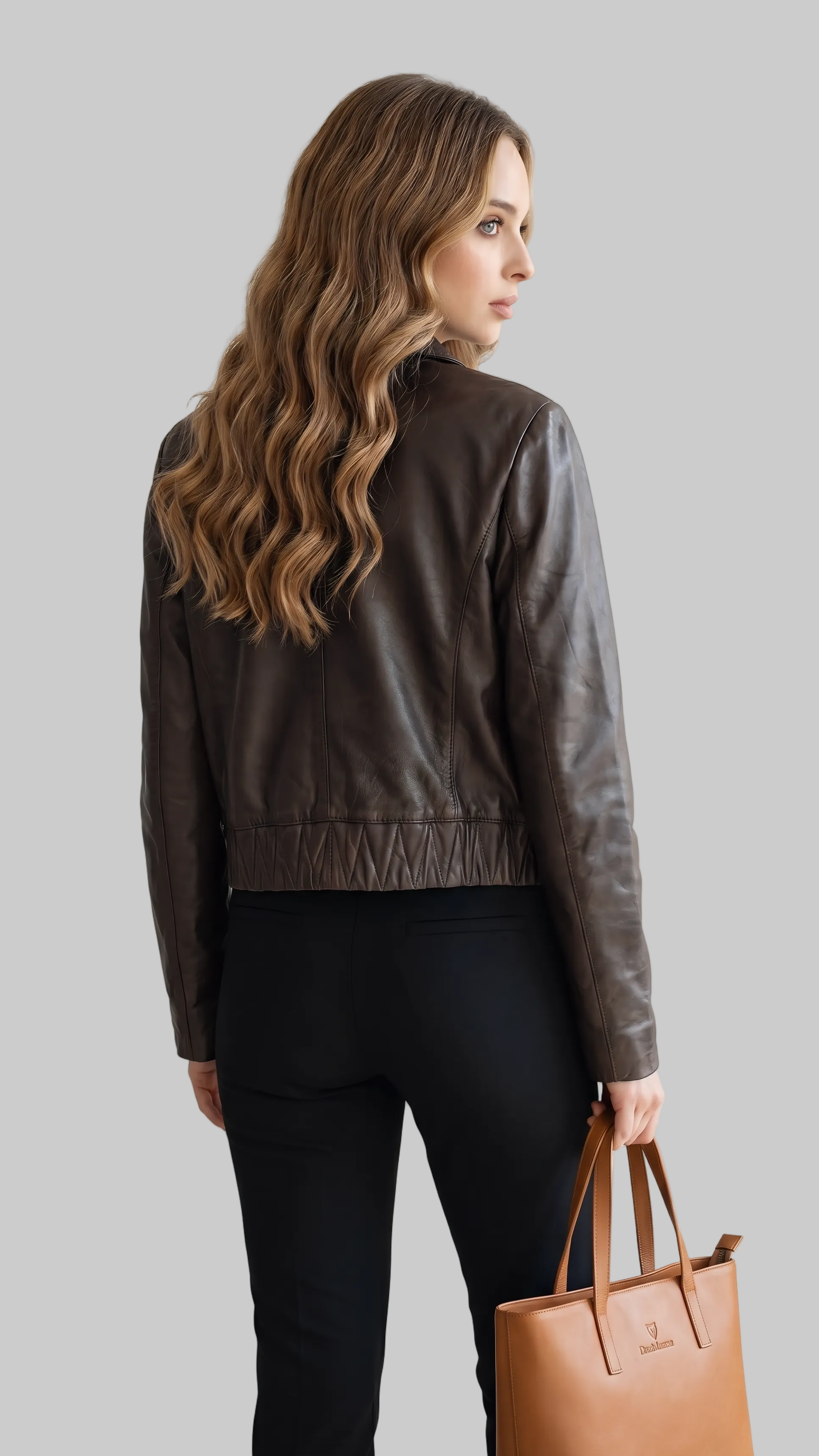 Collarless Leather Bomber - Manoos