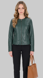 Dark Green Collarless Leather
