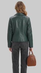 Dark Green Collarless Leather