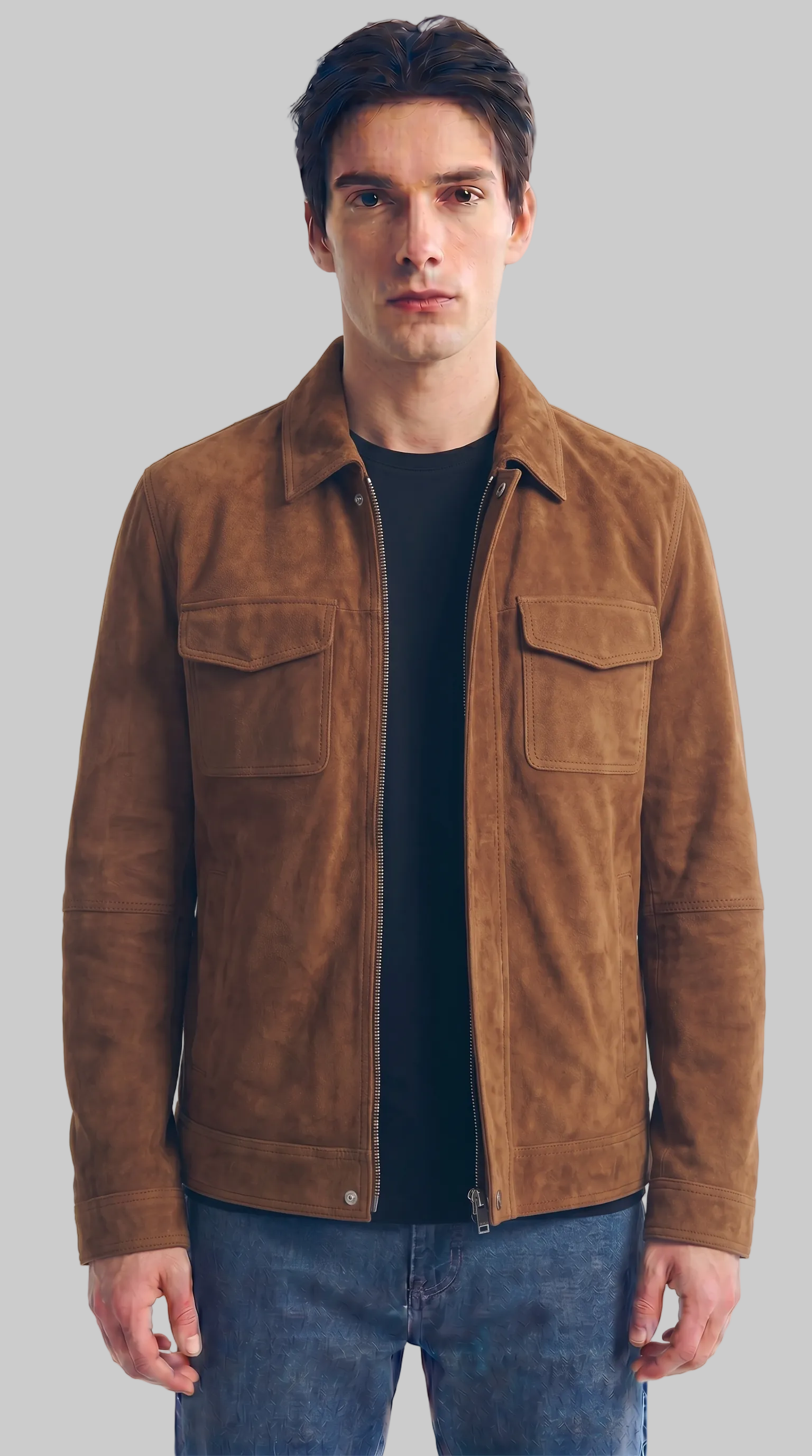 Leather suede zip / button