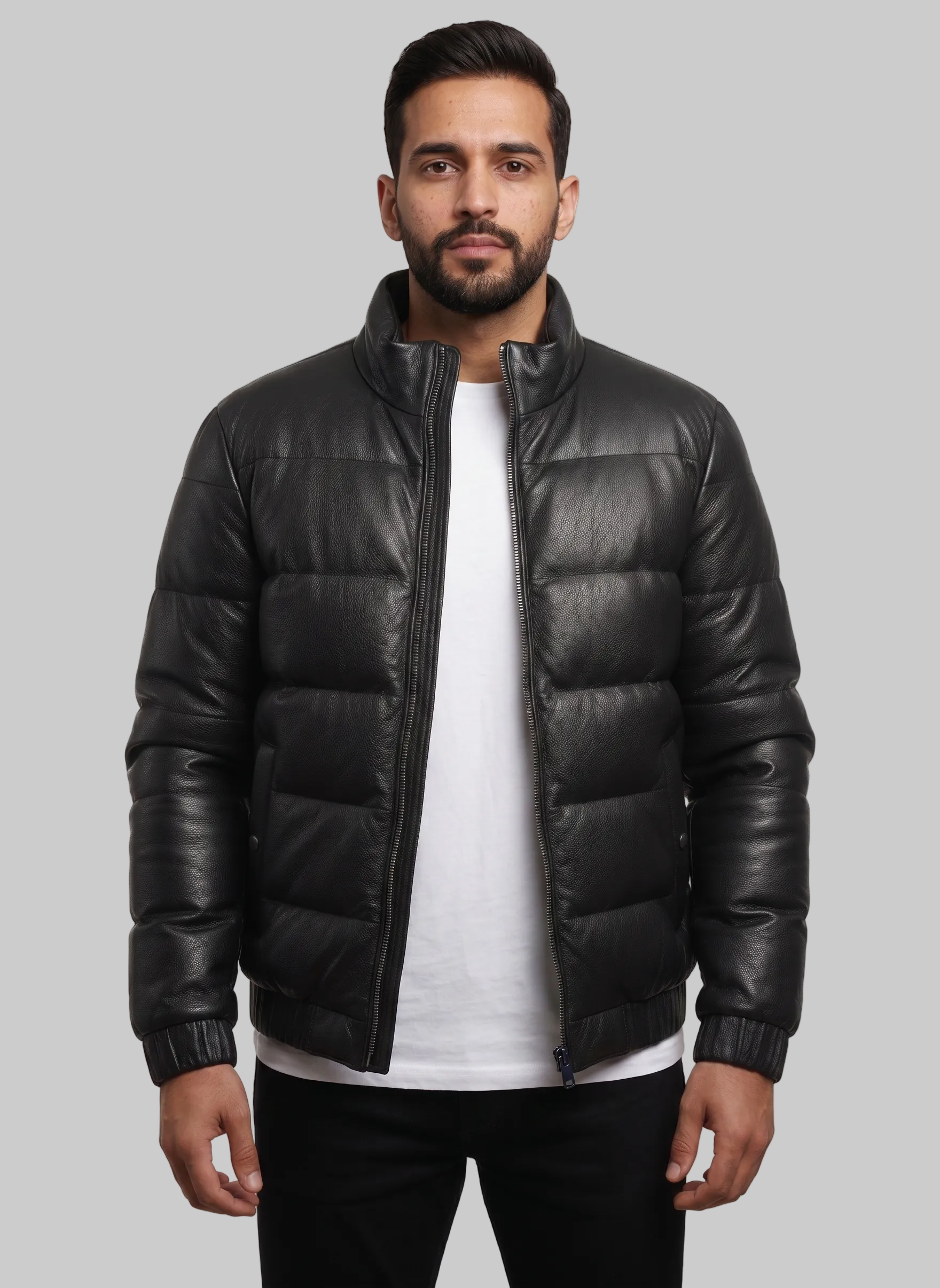 Leather Puffer Black Jacket