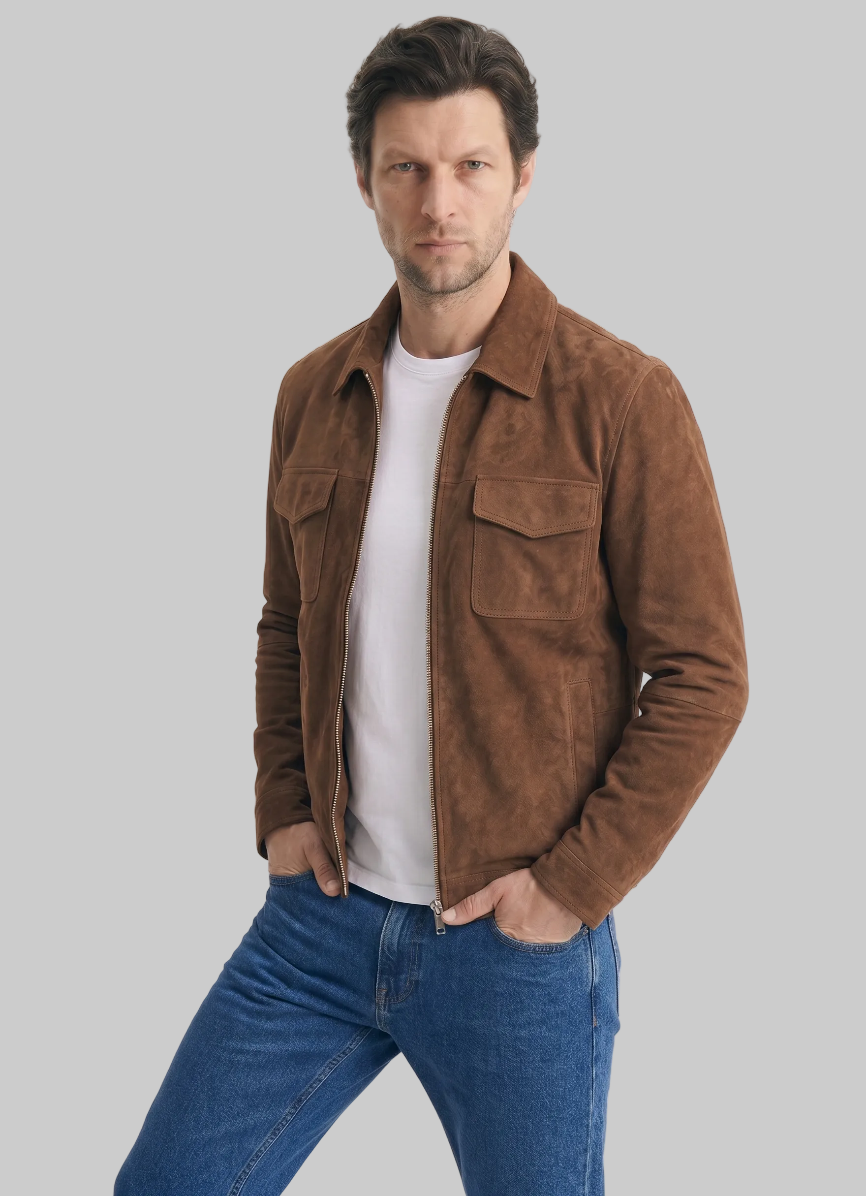 MENS ZIPPER SUEDE JACKET