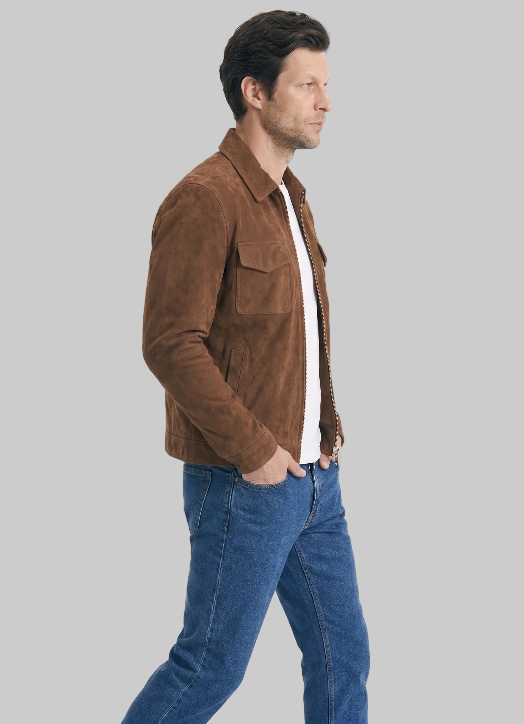 MENS ZIPPER SUEDE JACKET