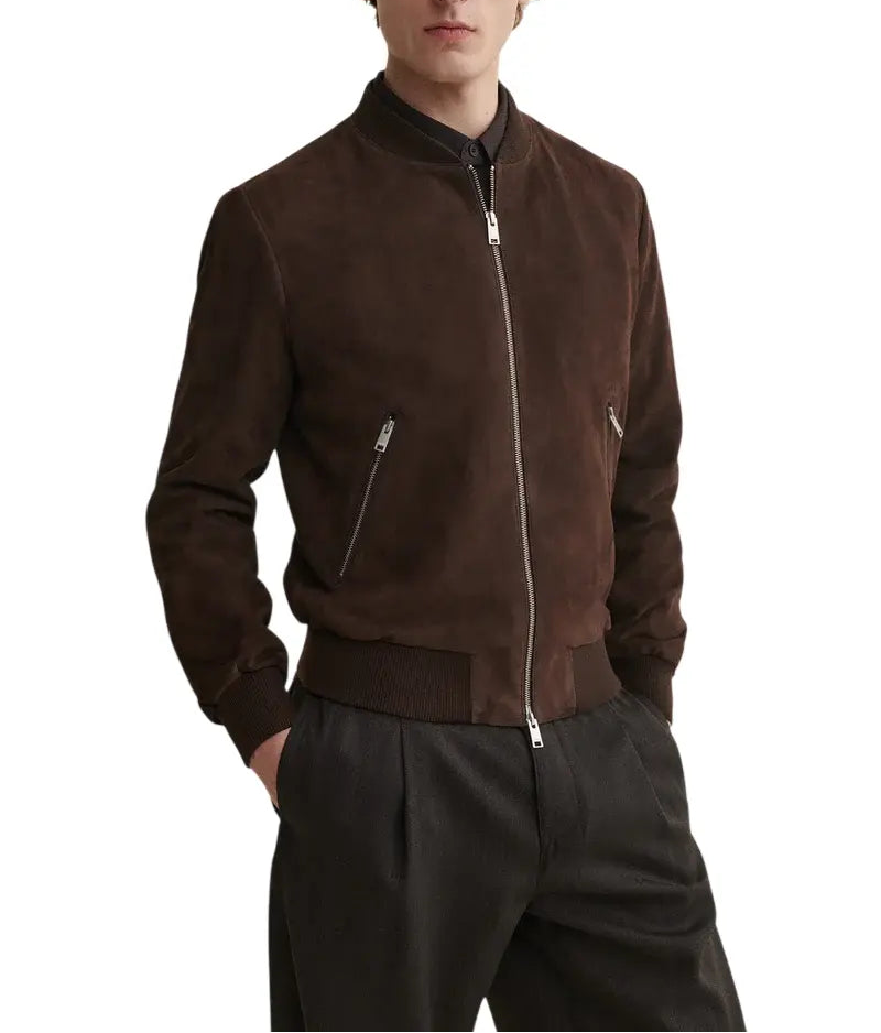 front-view Brown jacket worn by a person on a white background