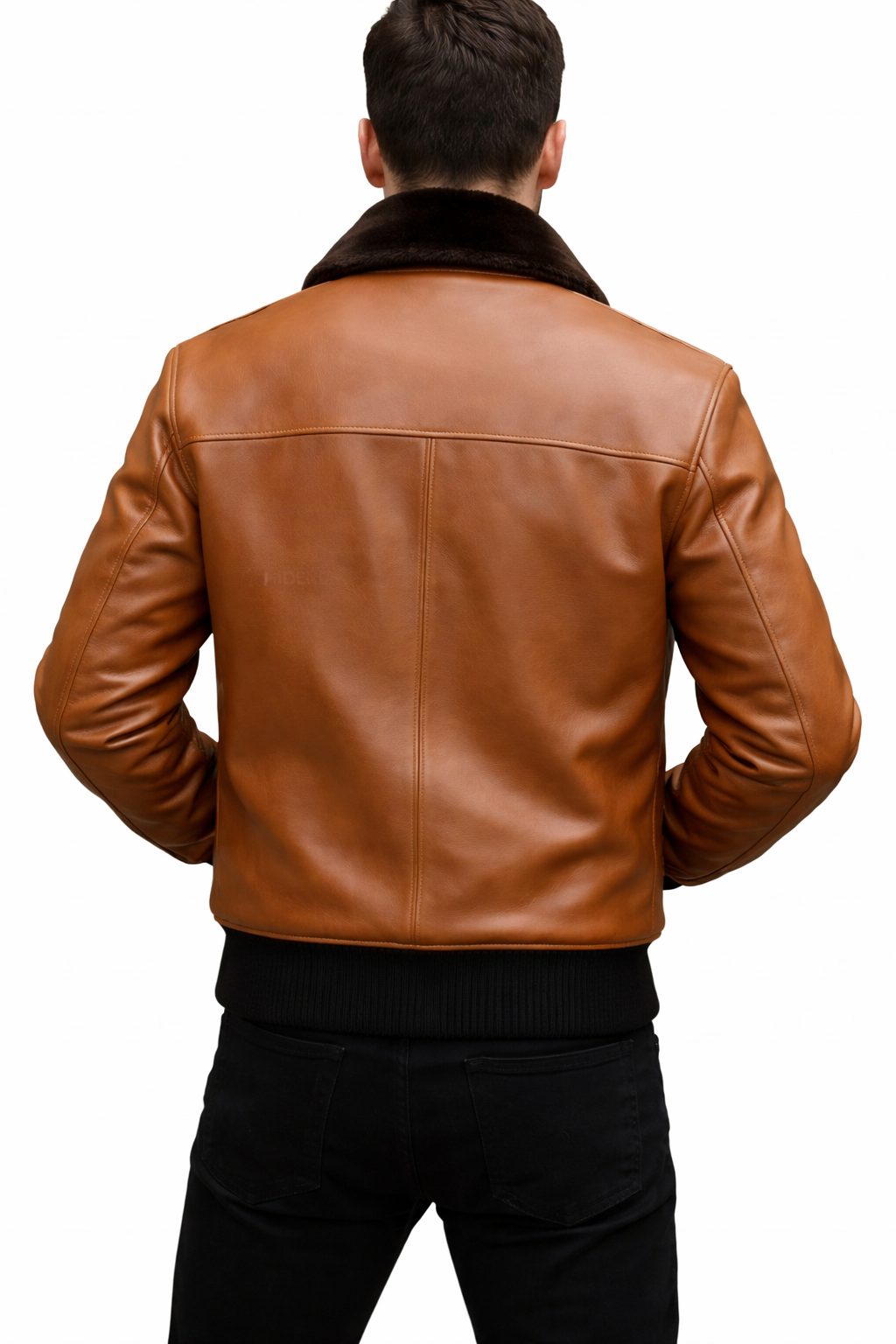 back view Men's Premium Handcrafted Brown Sheep Leather Aviator Jacket with Detachable Sheepskin Fur Collar
