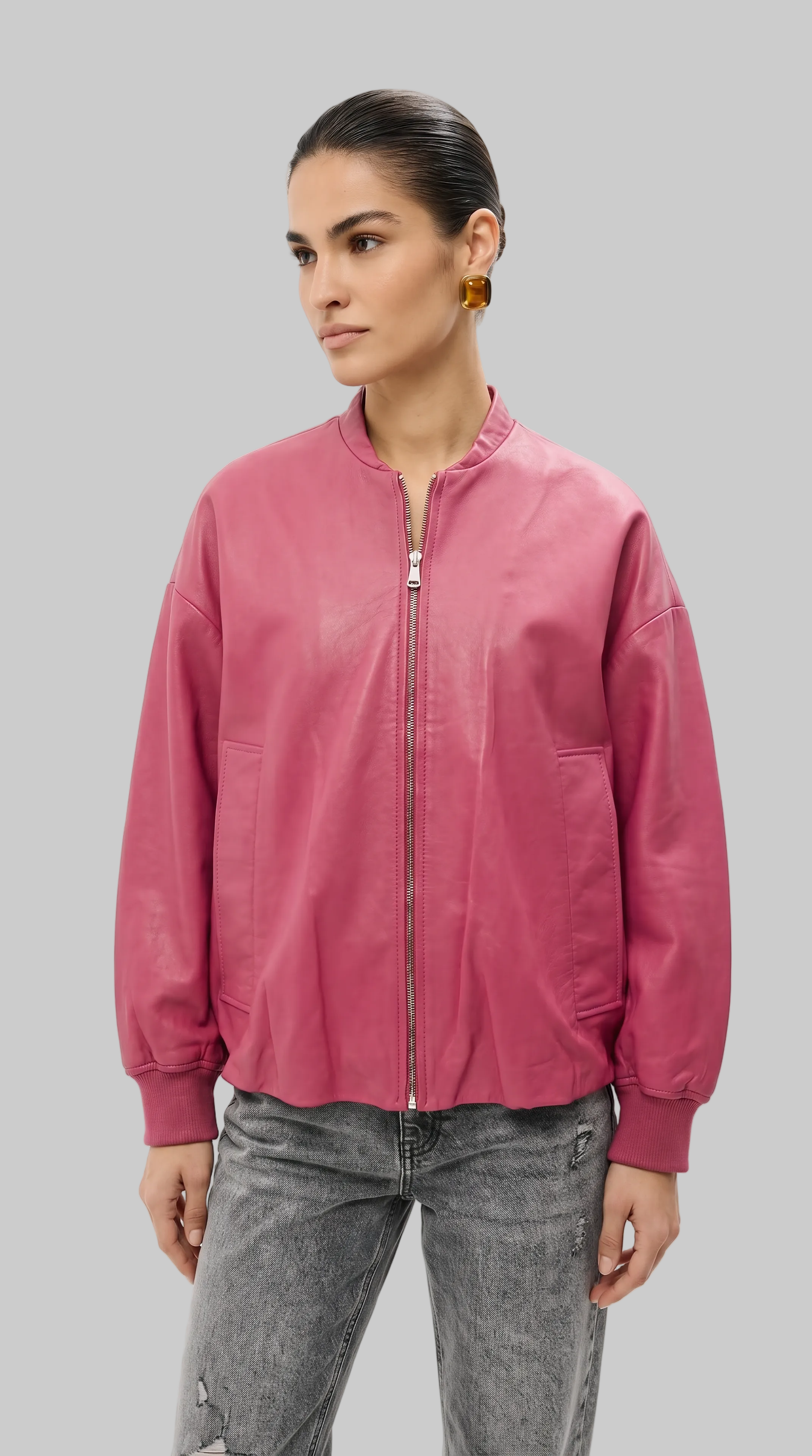 Pink Oversize Bomber Jacket