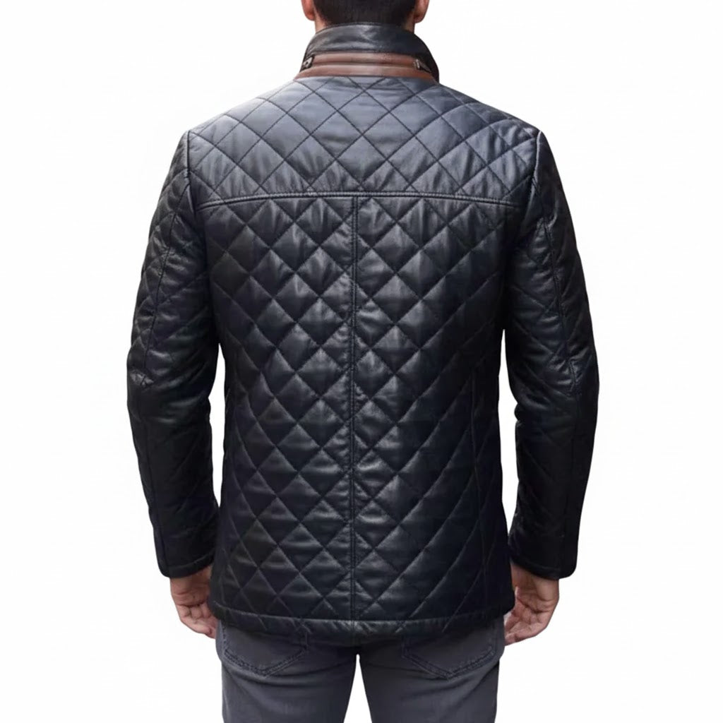 back view of Premium Handcrafted Quilted Sheep Leather Jacket for men by LeatherTex