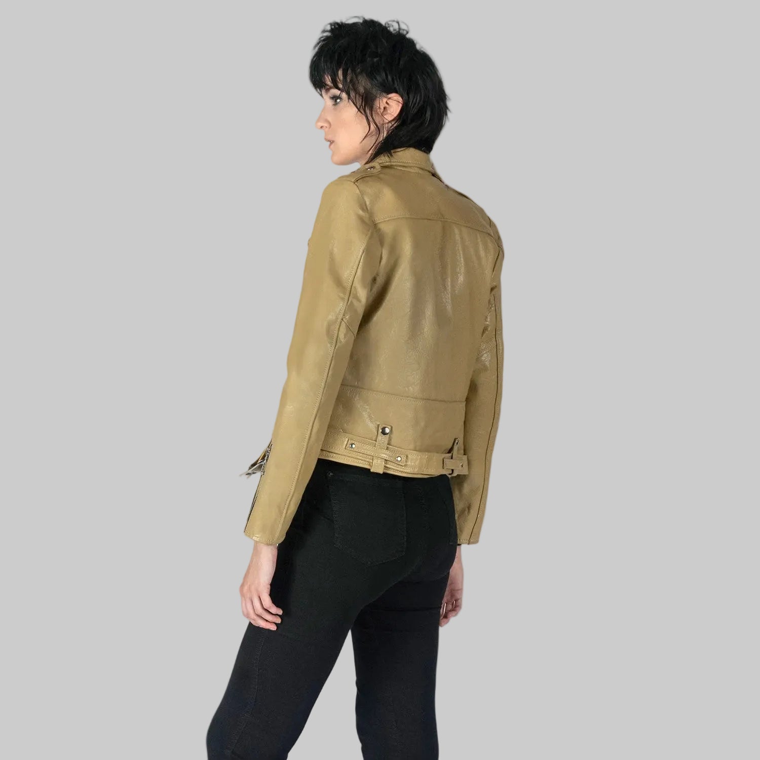 Sand Leather Biker Jacket