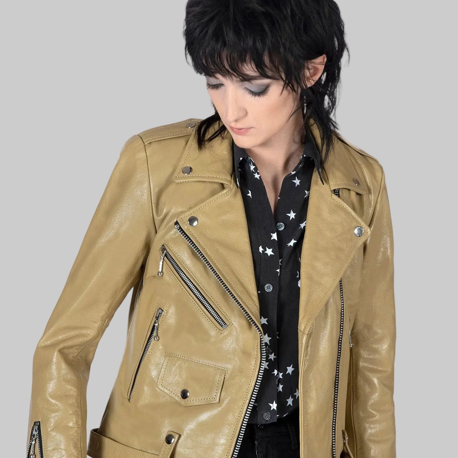 Sand Leather Biker Jacket