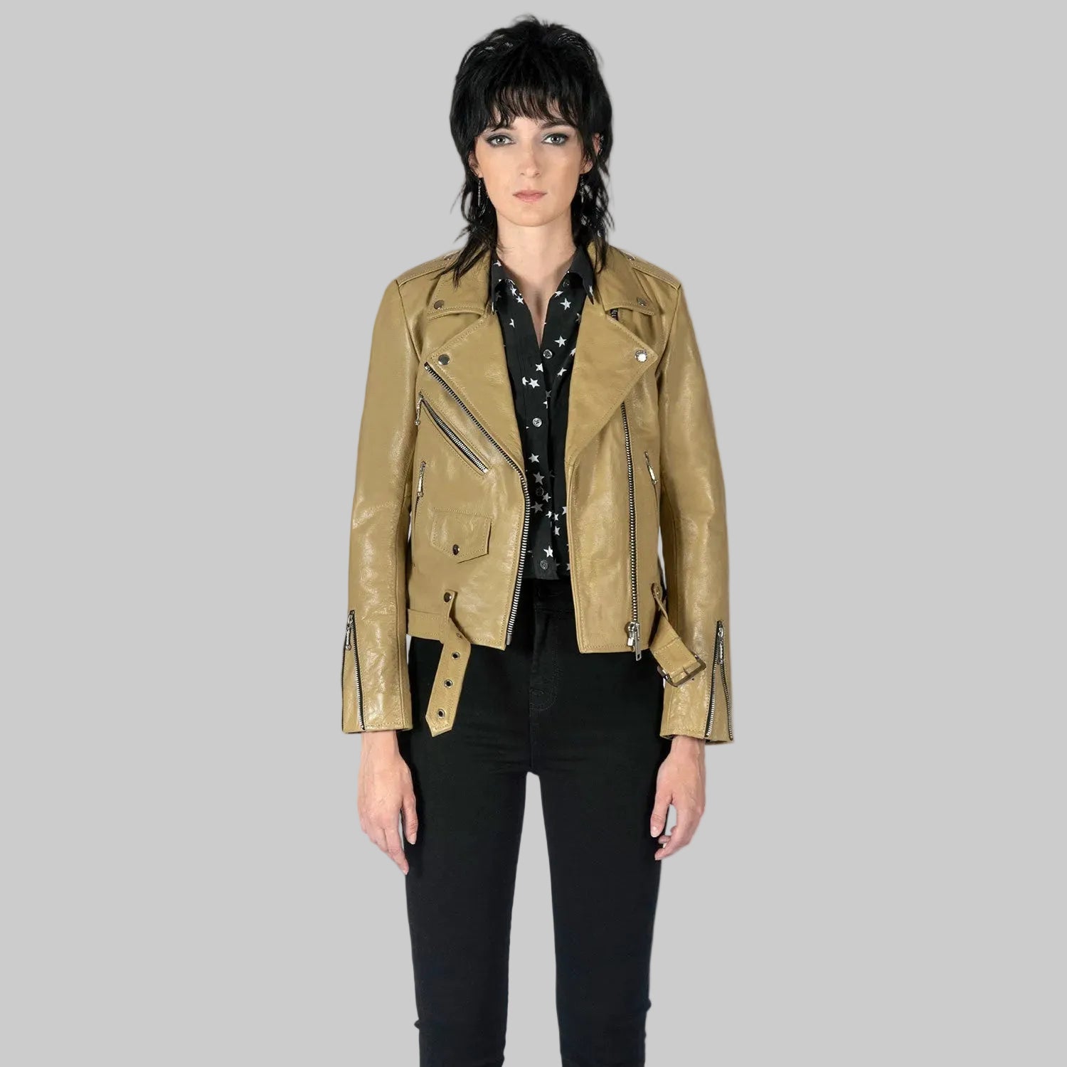 Sand Leather Biker Jacket