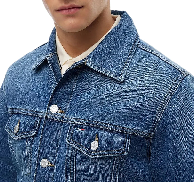Slim Fit Medium Wash Denim Trucker Jacket.