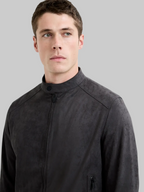 Charcoal Suede Bomber Jacket