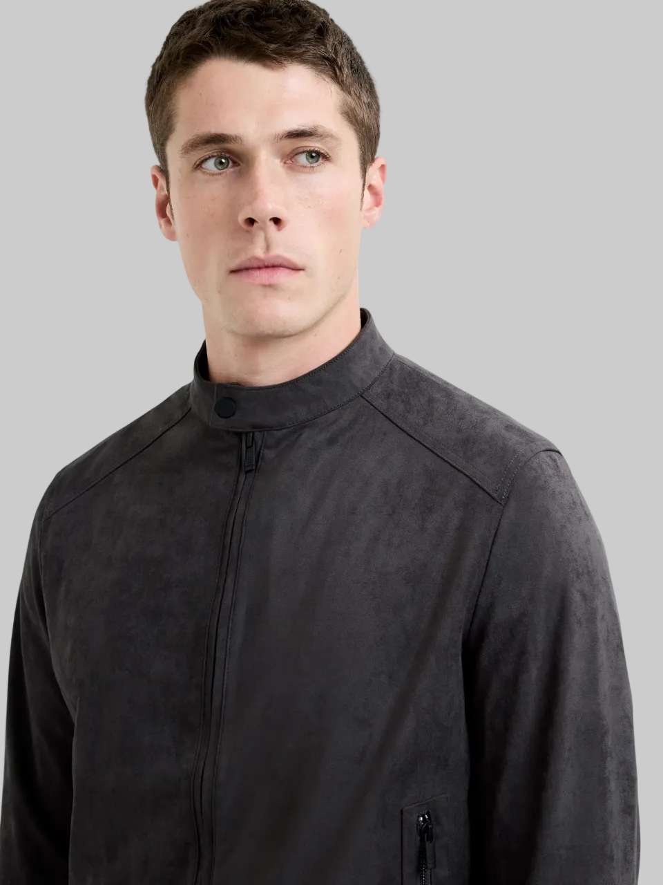 Charcoal Suede Bomber Jacket