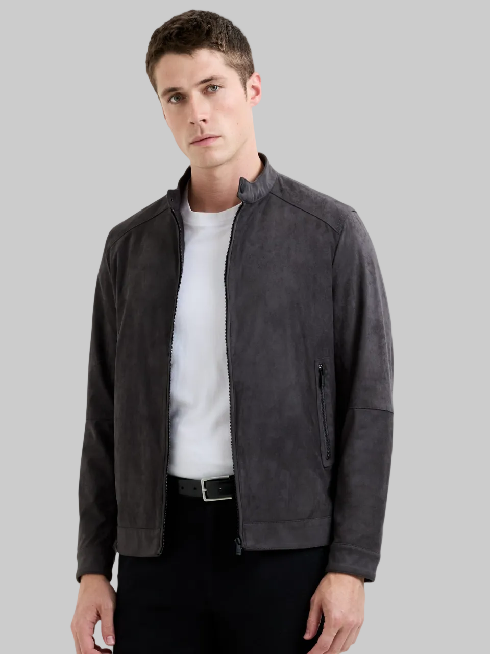 Charcoal Suede Bomber Jacket