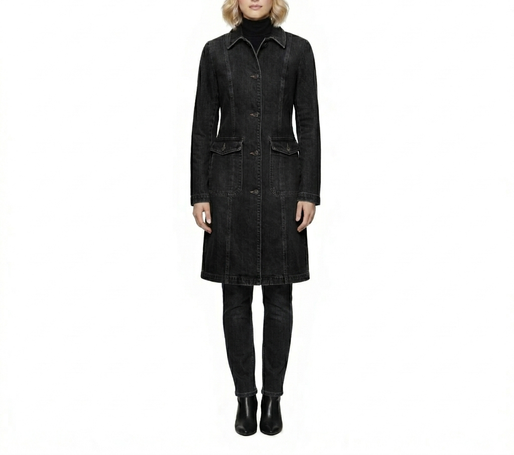 The Gina Longline Denim Trench Coat - Black