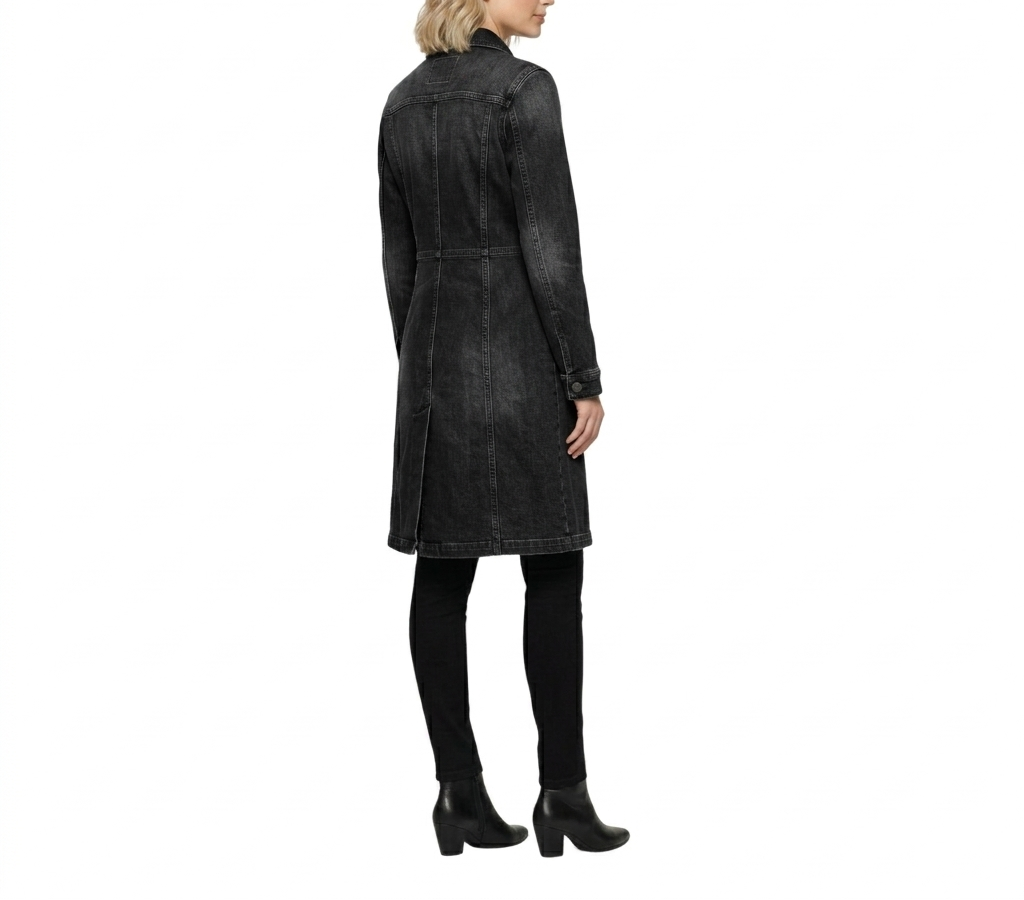 The Gina Longline Denim Trench Coat - Black