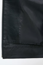 INNER LOOK Men's black leather jacket made from premium full grain leather with front zipper closure, classic collar, and modern minimalist design by LEATHERTEXEU.