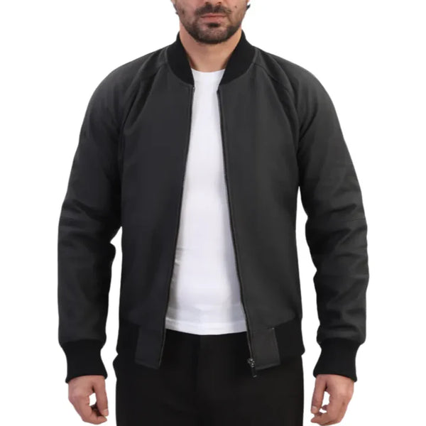 matte ribbed bomber jacket - Black
