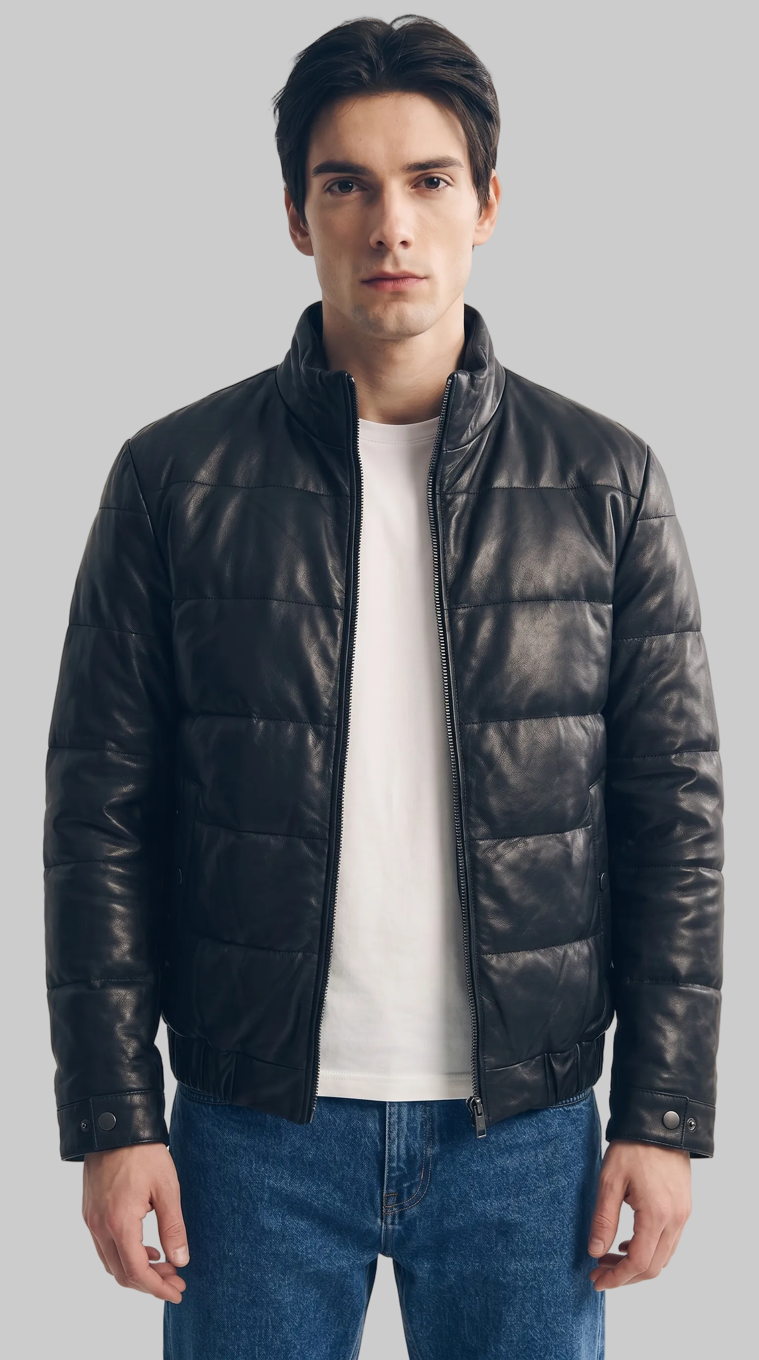 Leather Puffer Black Jacket