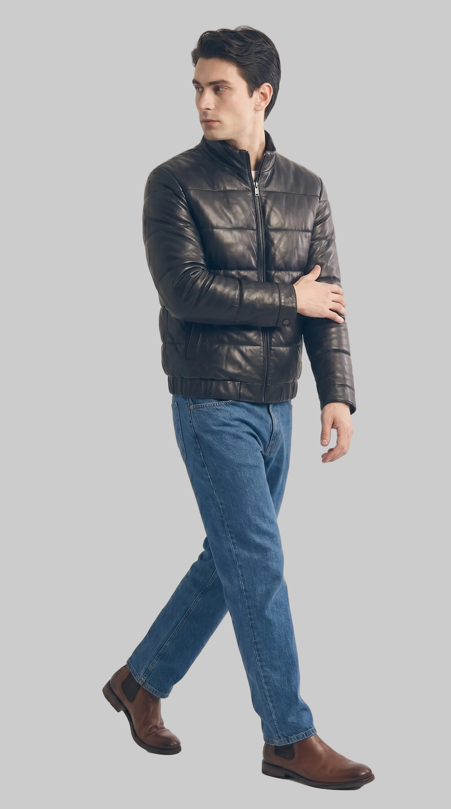Leather Puffer Black Jacket